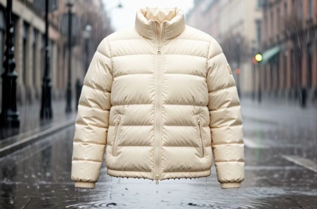 Cream puffer jacket in the S.P.A. JACKET collection